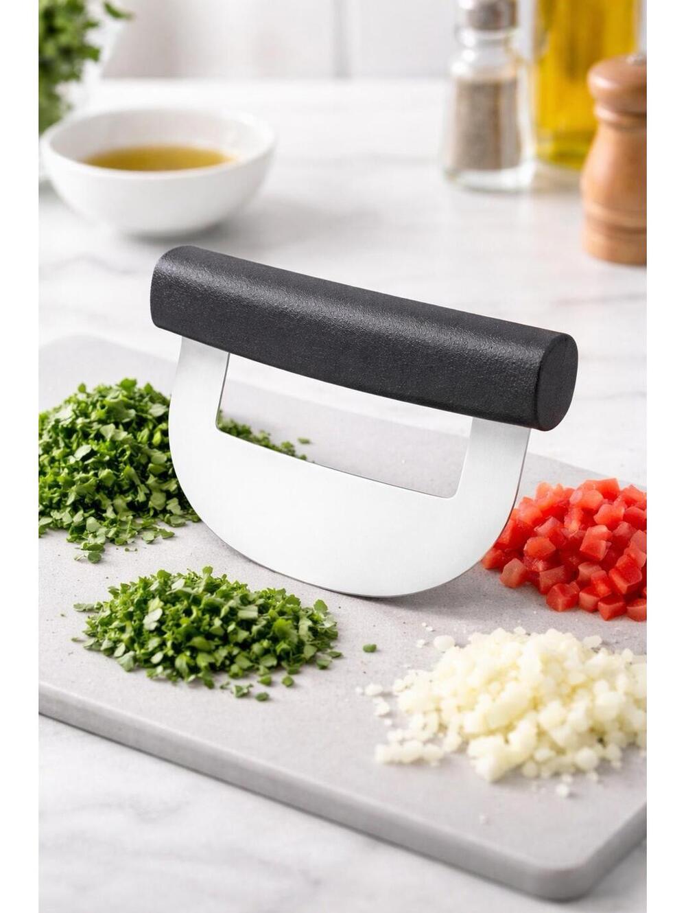 Winco KCC-1 Mezzaluna Rocker Knife SS Chopper w Polypropylene Handle